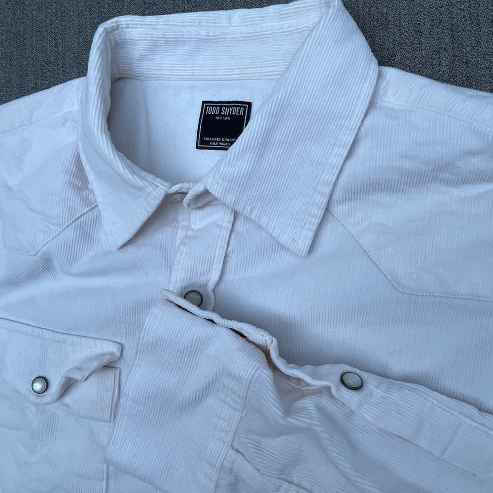 Todd Snyder White Corduroy Western Shirt Mens Large Pearl Snap F22-SH93 9361WT41